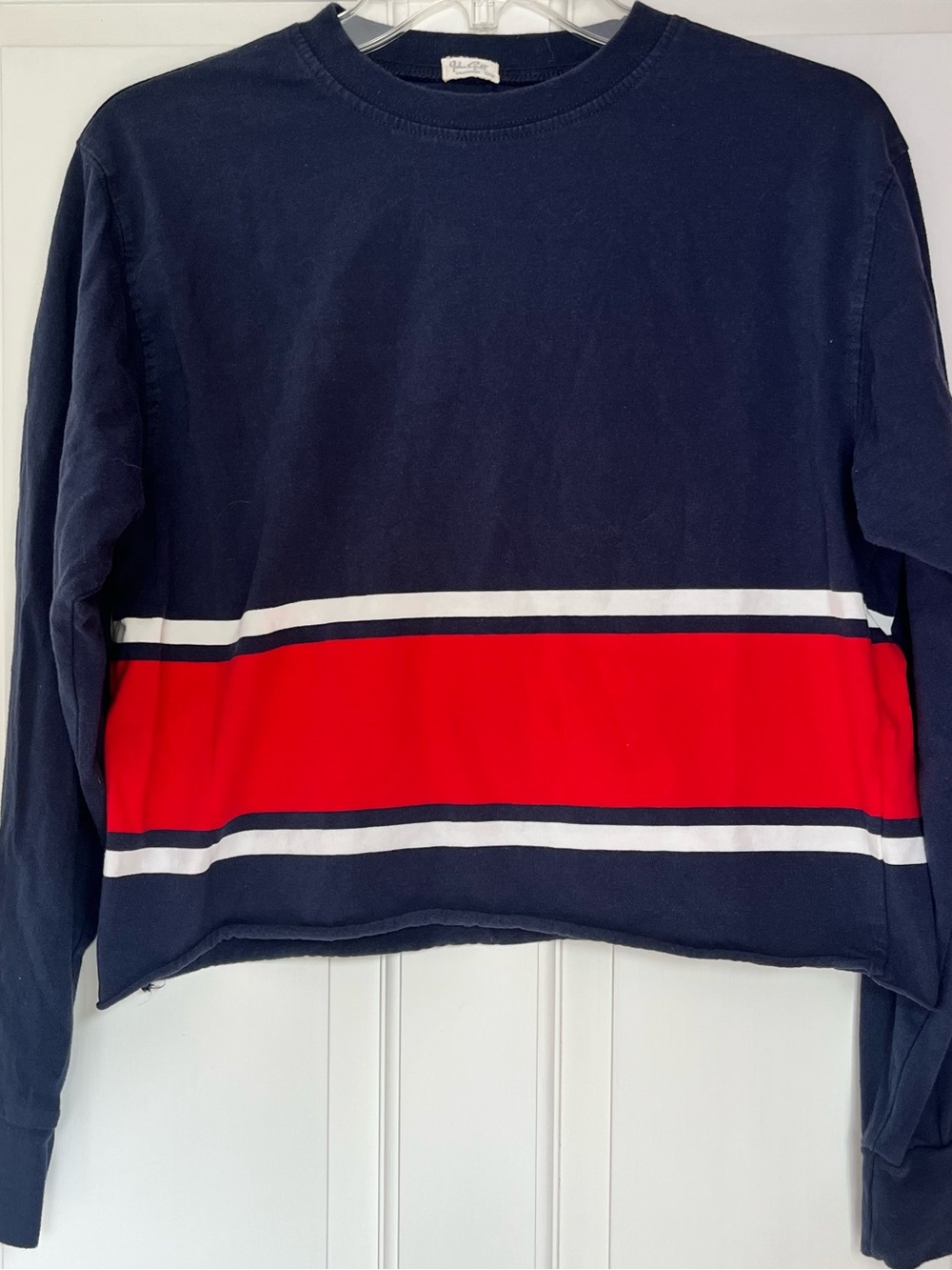 John Galt / Brandy Melville, Navy Long Sleeve Shirt with Red & White Stripes, OS